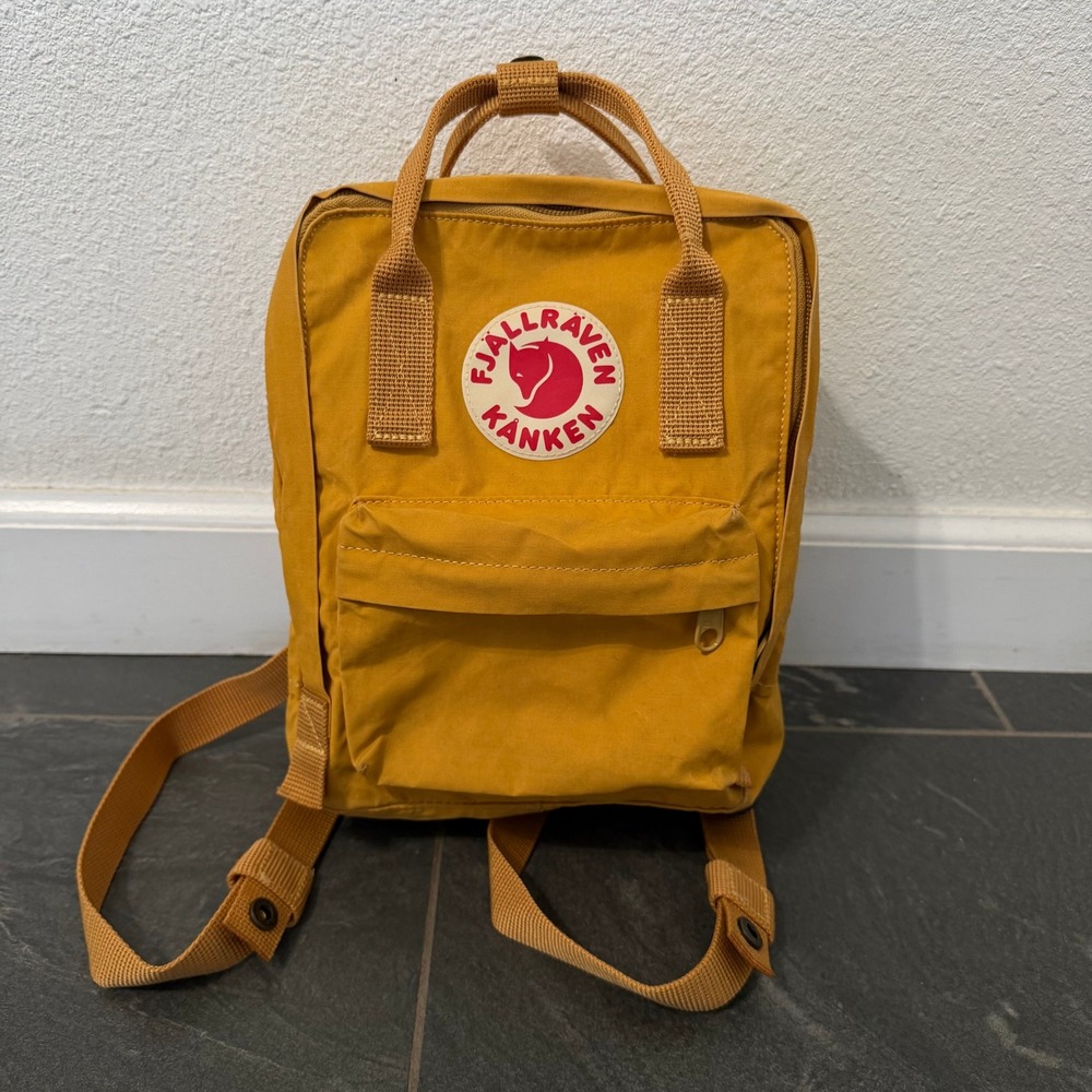 Fjallraven Kanken Mini Backpack Ochre Yellow Water Resistant Travel Bag